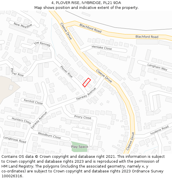 4, PLOVER RISE, IVYBRIDGE, PL21 9DA: Location map and indicative extent of plot