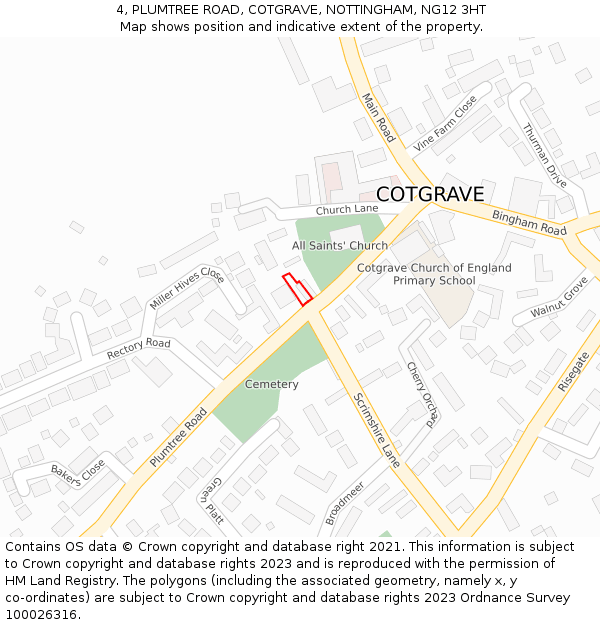 4, PLUMTREE ROAD, COTGRAVE, NOTTINGHAM, NG12 3HT: Location map and indicative extent of plot