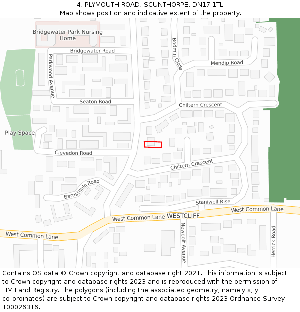 4, PLYMOUTH ROAD, SCUNTHORPE, DN17 1TL: Location map and indicative extent of plot