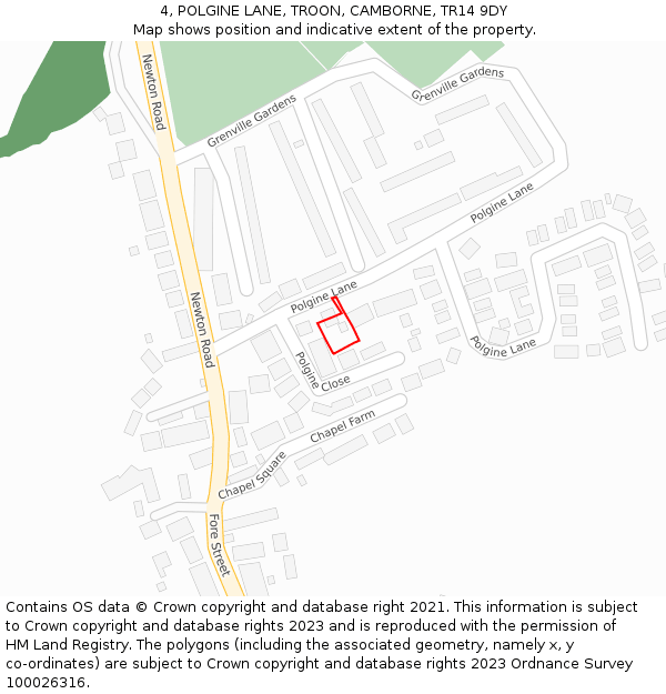 4, POLGINE LANE, TROON, CAMBORNE, TR14 9DY: Location map and indicative extent of plot