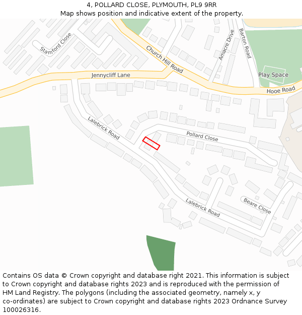 4, POLLARD CLOSE, PLYMOUTH, PL9 9RR: Location map and indicative extent of plot