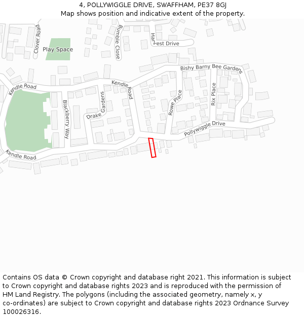 4, POLLYWIGGLE DRIVE, SWAFFHAM, PE37 8GJ: Location map and indicative extent of plot