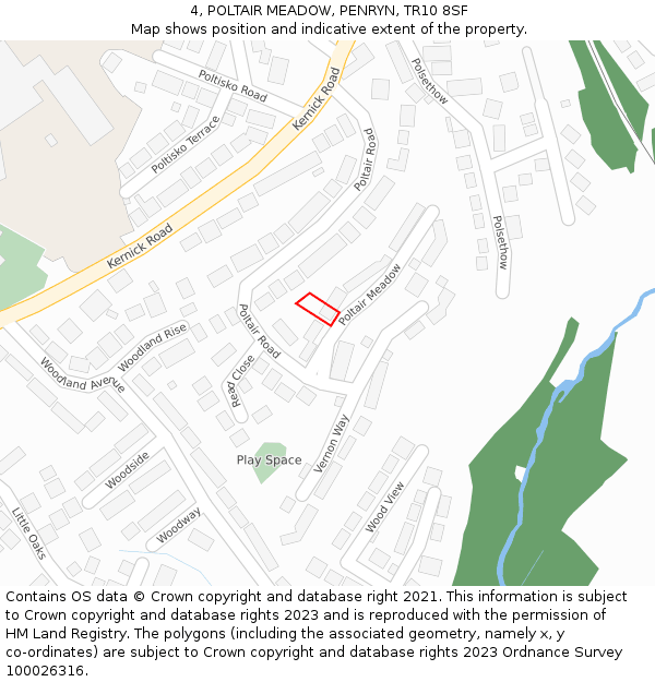 4, POLTAIR MEADOW, PENRYN, TR10 8SF: Location map and indicative extent of plot