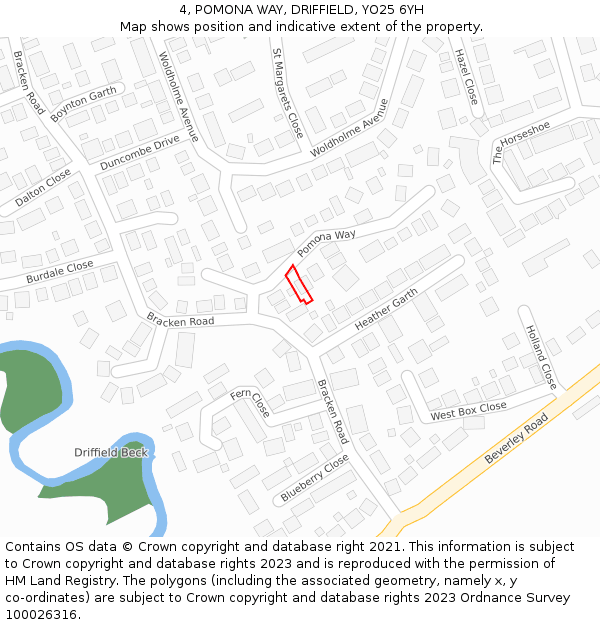 4, POMONA WAY, DRIFFIELD, YO25 6YH: Location map and indicative extent of plot