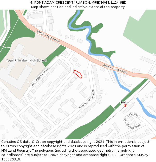 4, PONT ADAM CRESCENT, RUABON, WREXHAM, LL14 6ED: Location map and indicative extent of plot