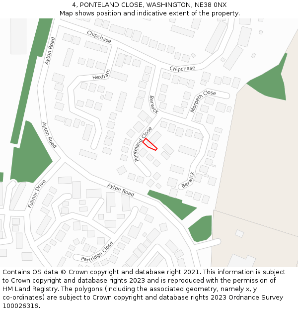 4, PONTELAND CLOSE, WASHINGTON, NE38 0NX: Location map and indicative extent of plot