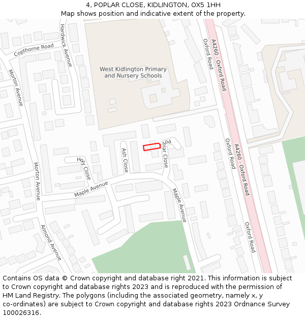 4, POPLAR CLOSE, KIDLINGTON, OX5 1HH: Location map and indicative extent of plot