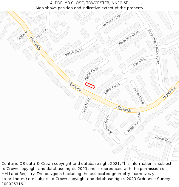 4, POPLAR CLOSE, TOWCESTER, NN12 6BJ: Location map and indicative extent of plot