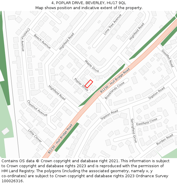 4, POPLAR DRIVE, BEVERLEY, HU17 9QL: Location map and indicative extent of plot