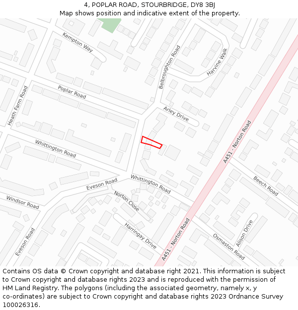 4, POPLAR ROAD, STOURBRIDGE, DY8 3BJ: Location map and indicative extent of plot