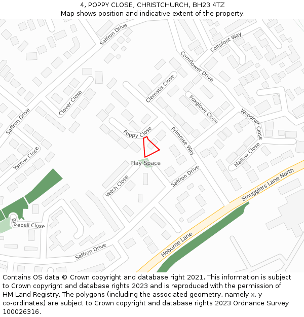 4, POPPY CLOSE, CHRISTCHURCH, BH23 4TZ: Location map and indicative extent of plot