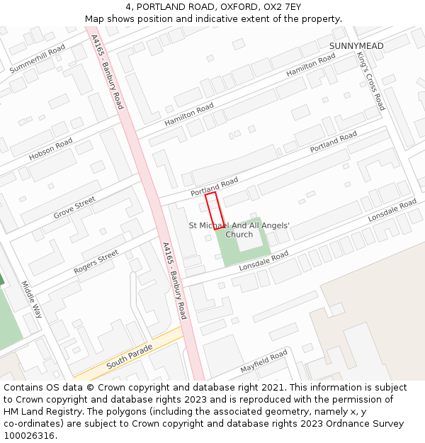 4, PORTLAND ROAD, OXFORD, OX2 7EY: Location map and indicative extent of plot