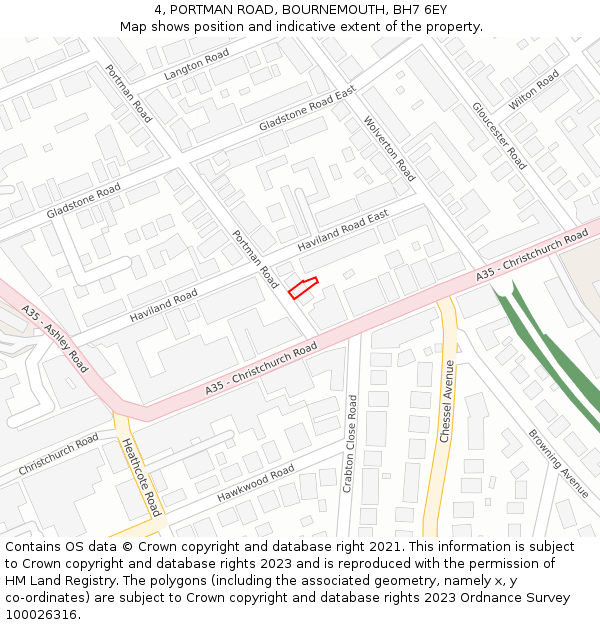 4, PORTMAN ROAD, BOURNEMOUTH, BH7 6EY: Location map and indicative extent of plot