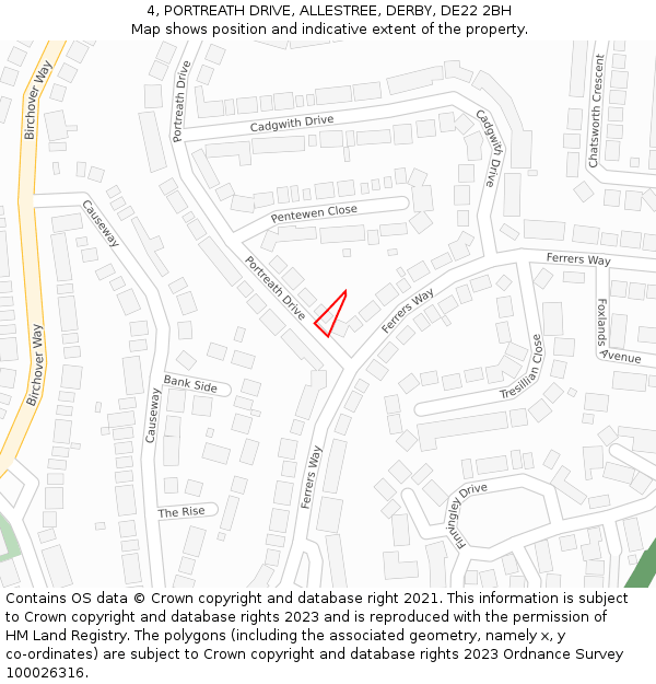 4, PORTREATH DRIVE, ALLESTREE, DERBY, DE22 2BH: Location map and indicative extent of plot