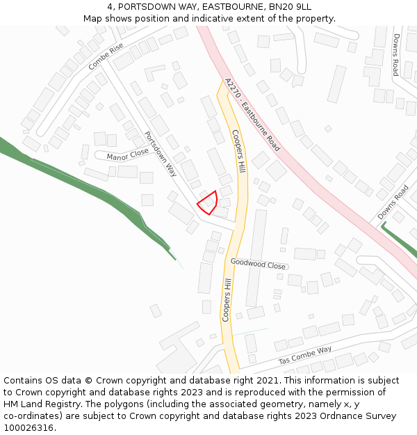 4, PORTSDOWN WAY, EASTBOURNE, BN20 9LL: Location map and indicative extent of plot