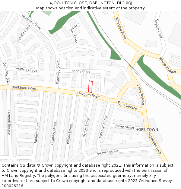 4, POULTON CLOSE, DARLINGTON, DL3 0QJ: Location map and indicative extent of plot