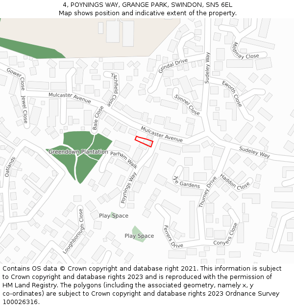 4, POYNINGS WAY, GRANGE PARK, SWINDON, SN5 6EL: Location map and indicative extent of plot