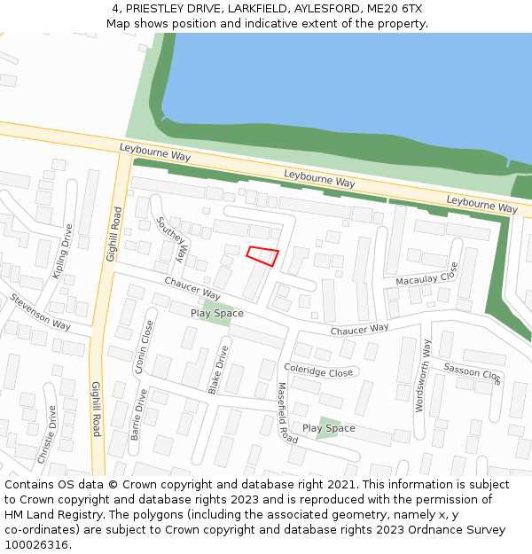 4, PRIESTLEY DRIVE, LARKFIELD, AYLESFORD, ME20 6TX: Location map and indicative extent of plot