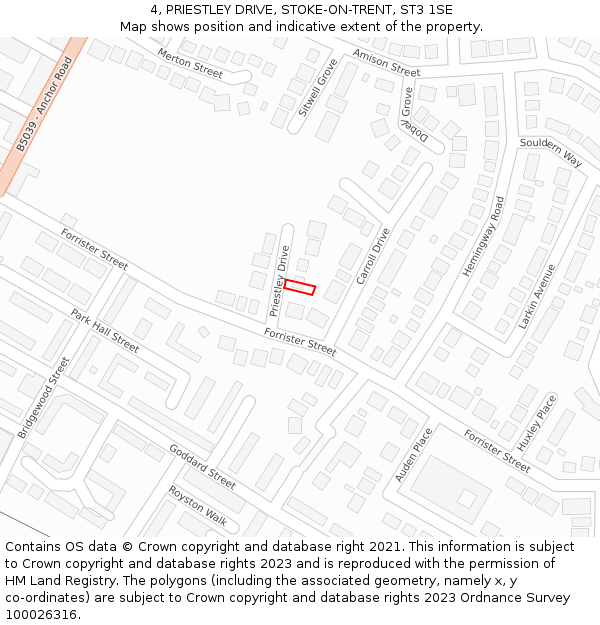 4, PRIESTLEY DRIVE, STOKE-ON-TRENT, ST3 1SE: Location map and indicative extent of plot