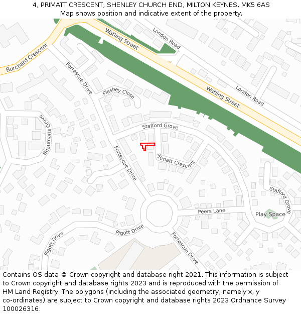 4, PRIMATT CRESCENT, SHENLEY CHURCH END, MILTON KEYNES, MK5 6AS: Location map and indicative extent of plot