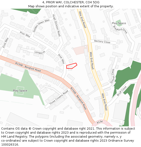 4, PRIOR WAY, COLCHESTER, CO4 5DG: Location map and indicative extent of plot