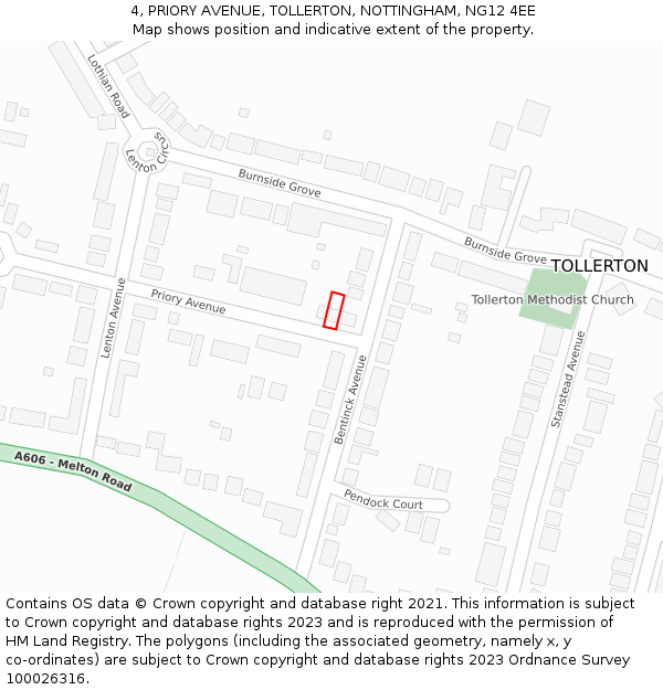 4, PRIORY AVENUE, TOLLERTON, NOTTINGHAM, NG12 4EE: Location map and indicative extent of plot