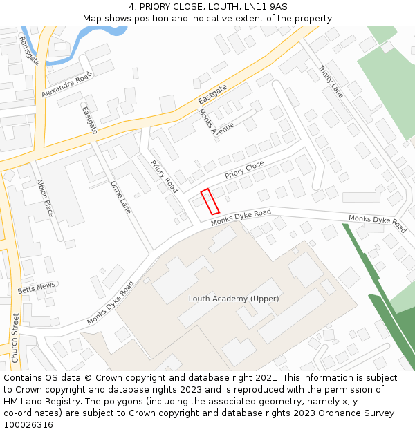 4, PRIORY CLOSE, LOUTH, LN11 9AS: Location map and indicative extent of plot