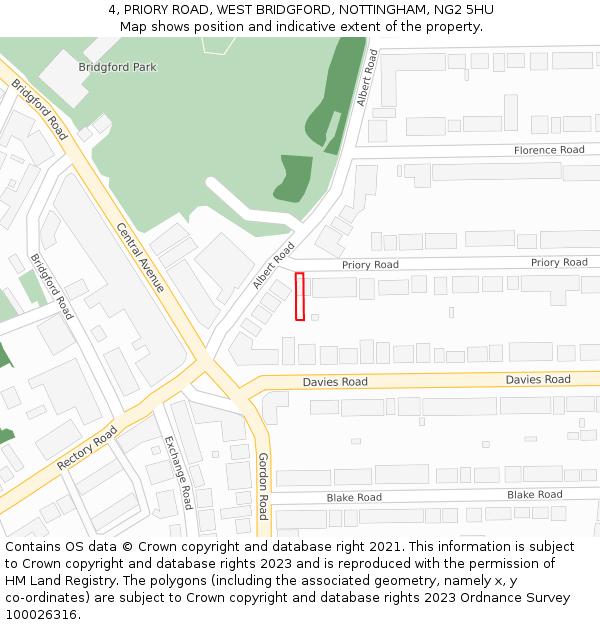 4, PRIORY ROAD, WEST BRIDGFORD, NOTTINGHAM, NG2 5HU: Location map and indicative extent of plot