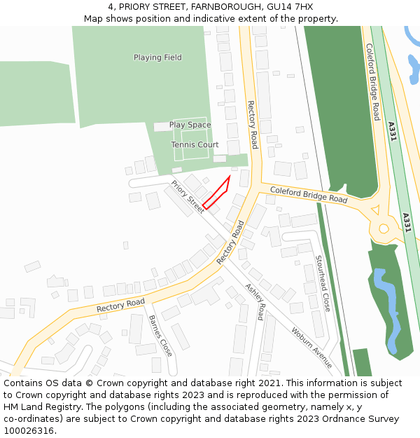 4, PRIORY STREET, FARNBOROUGH, GU14 7HX: Location map and indicative extent of plot