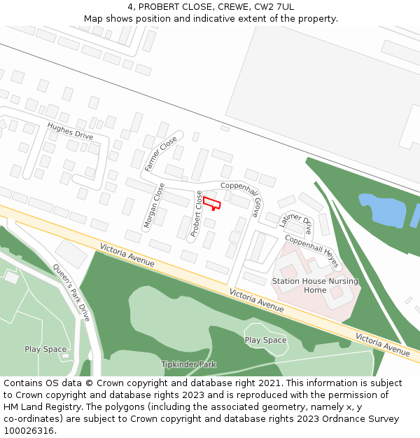 4, PROBERT CLOSE, CREWE, CW2 7UL: Location map and indicative extent of plot