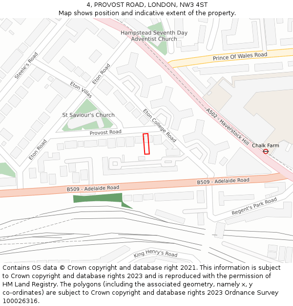 4, PROVOST ROAD, LONDON, NW3 4ST: Location map and indicative extent of plot