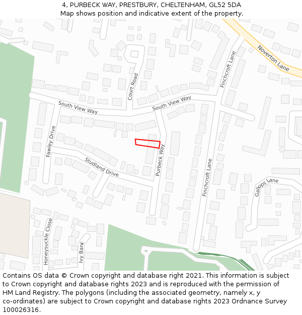 4, PURBECK WAY, PRESTBURY, CHELTENHAM, GL52 5DA: Location map and indicative extent of plot