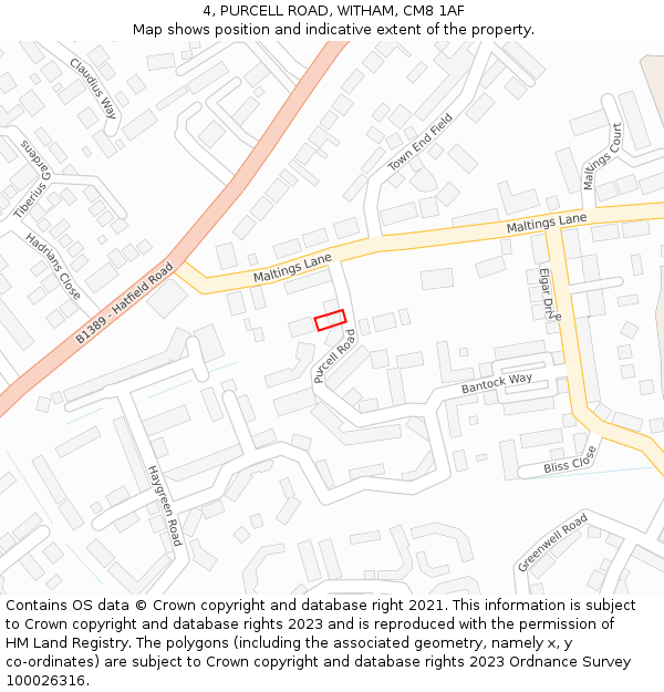 4, PURCELL ROAD, WITHAM, CM8 1AF: Location map and indicative extent of plot