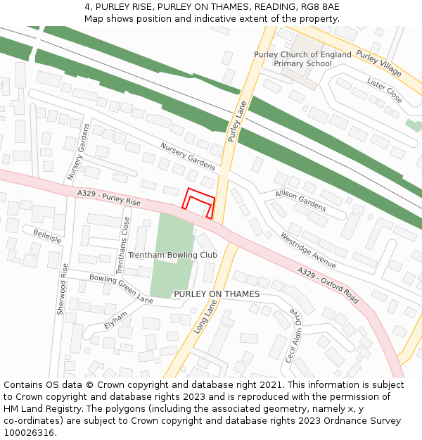 4, PURLEY RISE, PURLEY ON THAMES, READING, RG8 8AE: Location map and indicative extent of plot