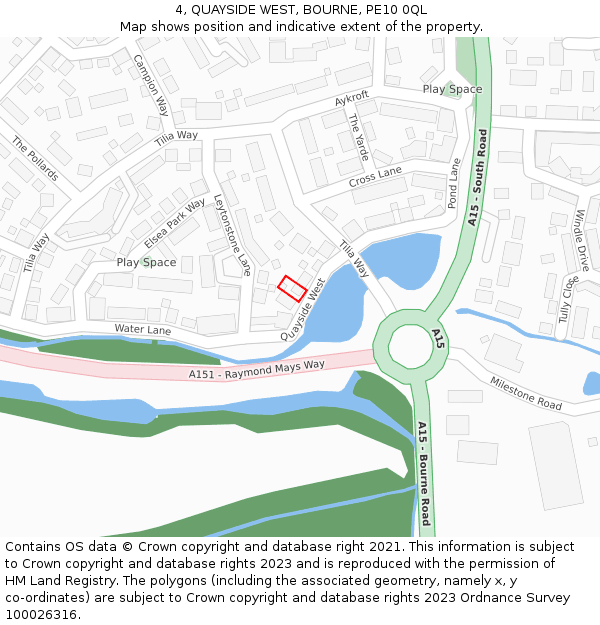 4, QUAYSIDE WEST, BOURNE, PE10 0QL: Location map and indicative extent of plot