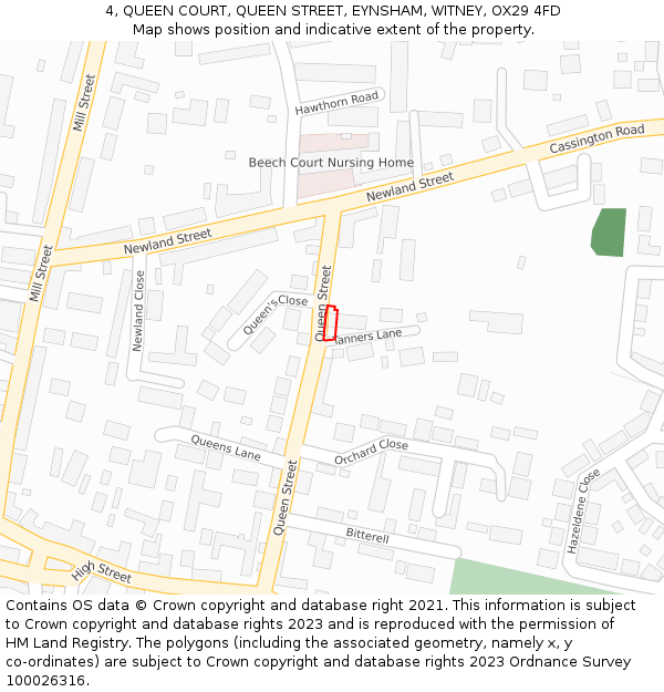 4, QUEEN COURT, QUEEN STREET, EYNSHAM, WITNEY, OX29 4FD: Location map and indicative extent of plot