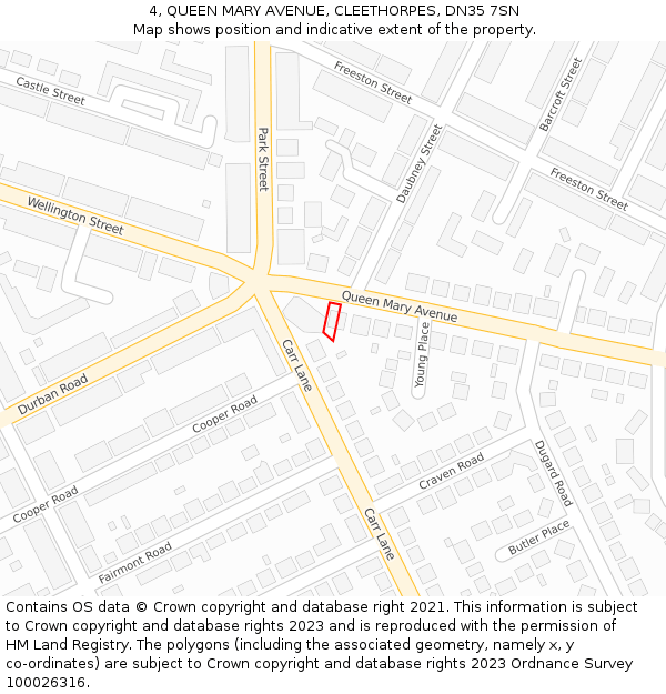 4, QUEEN MARY AVENUE, CLEETHORPES, DN35 7SN: Location map and indicative extent of plot