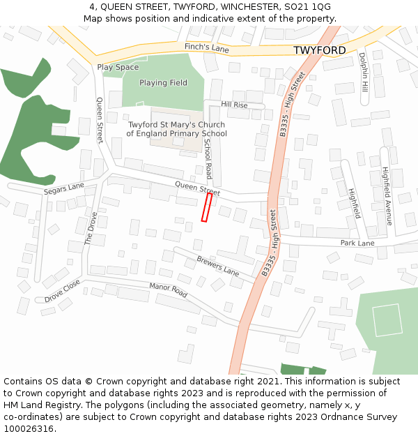 4, QUEEN STREET, TWYFORD, WINCHESTER, SO21 1QG: Location map and indicative extent of plot