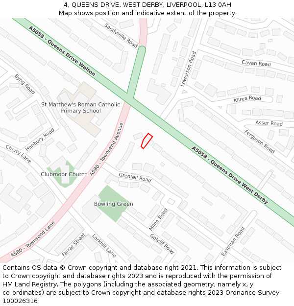 4, QUEENS DRIVE, WEST DERBY, LIVERPOOL, L13 0AH: Location map and indicative extent of plot