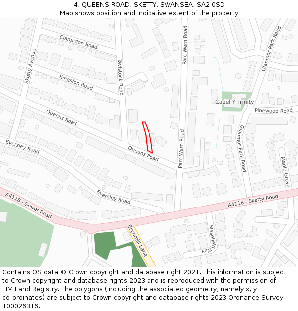 4, QUEENS ROAD, SKETTY, SWANSEA, SA2 0SD: Location map and indicative extent of plot