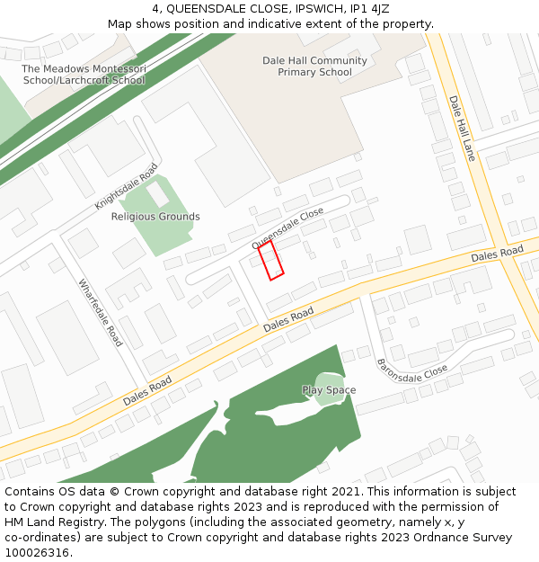 4, QUEENSDALE CLOSE, IPSWICH, IP1 4JZ: Location map and indicative extent of plot