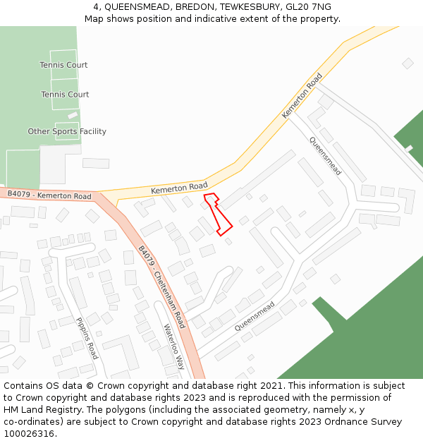 4, QUEENSMEAD, BREDON, TEWKESBURY, GL20 7NG: Location map and indicative extent of plot