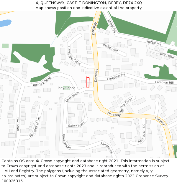 4, QUEENSWAY, CASTLE DONINGTON, DERBY, DE74 2XQ: Location map and indicative extent of plot