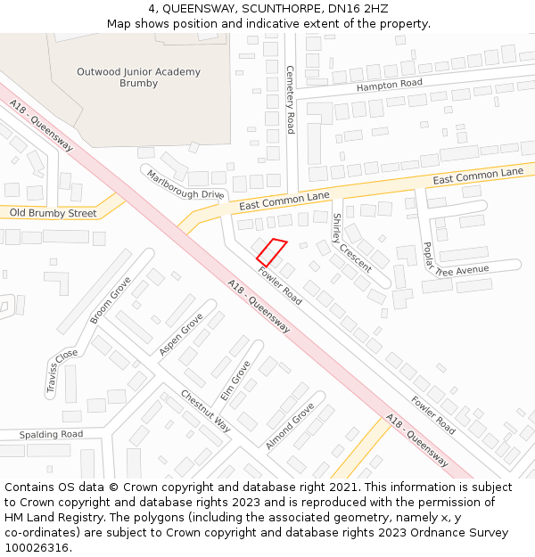 4, QUEENSWAY, SCUNTHORPE, DN16 2HZ: Location map and indicative extent of plot