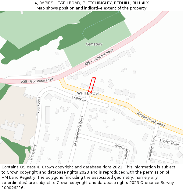 4, RABIES HEATH ROAD, BLETCHINGLEY, REDHILL, RH1 4LX: Location map and indicative extent of plot