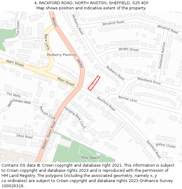 4, RACKFORD ROAD, NORTH ANSTON, SHEFFIELD, S25 4DF: Location map and indicative extent of plot