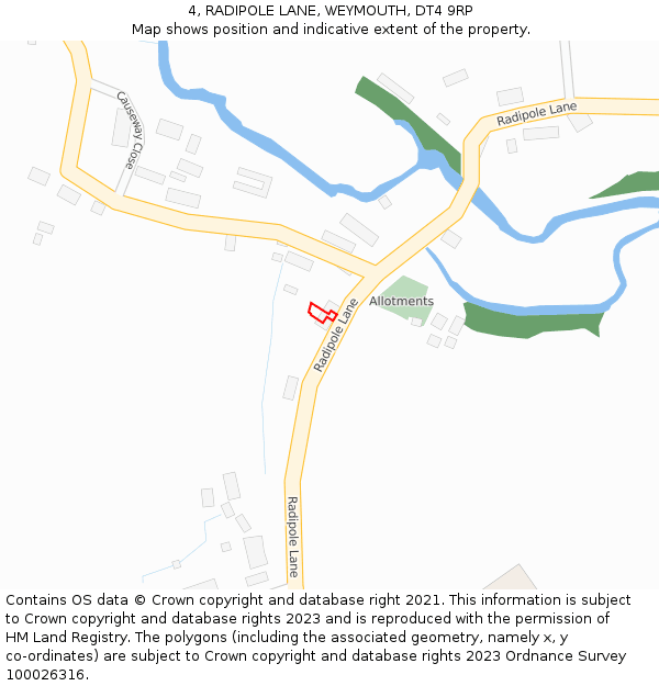 4, RADIPOLE LANE, WEYMOUTH, DT4 9RP: Location map and indicative extent of plot