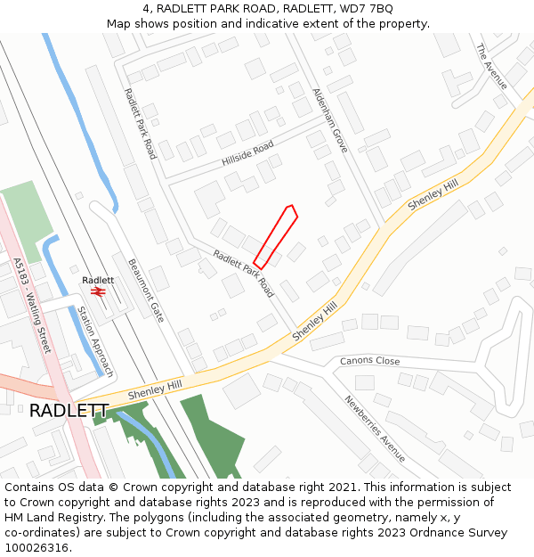 4, RADLETT PARK ROAD, RADLETT, WD7 7BQ: Location map and indicative extent of plot