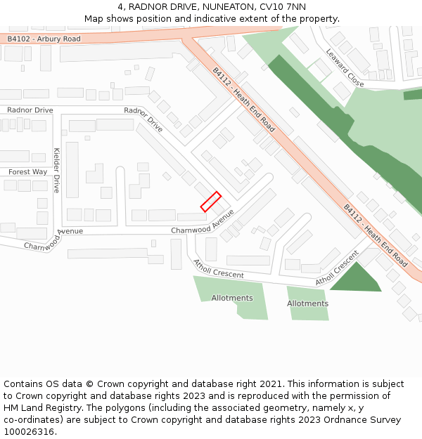 4, RADNOR DRIVE, NUNEATON, CV10 7NN: Location map and indicative extent of plot
