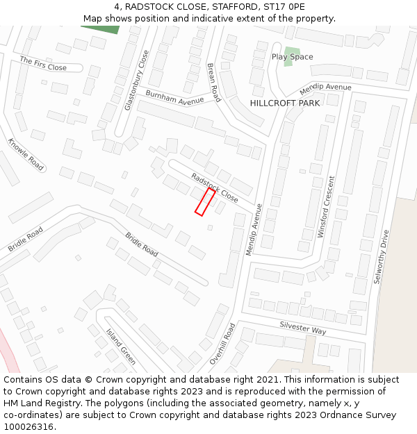 4, RADSTOCK CLOSE, STAFFORD, ST17 0PE: Location map and indicative extent of plot